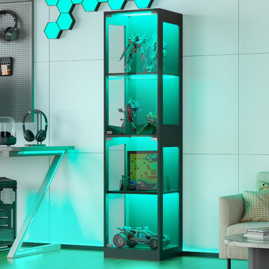 Collectible Collection - ตู้โชว์แบบมีบานประตูกระจก, ตู้โชว์แบบ 4 ชั้น พร้อมไฟ RGB,