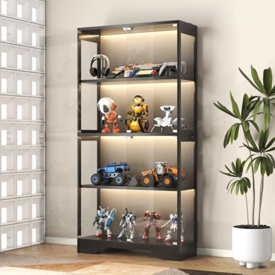 Collectible Collection - ตู้โชว์พร้อมบานประตูกระจก สำหรับจัดแสดงของสะสม หนังสือศิลปะ ทำจากโลหะสีดำและไม้ สูง 63