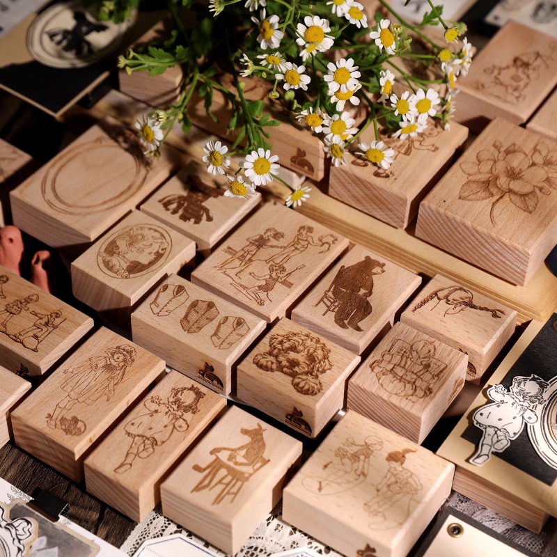 Vintage Collectible Stamps - วินเทจน่ารักสาวดอกไม้เด็กหมีไม้ตรายางแสตมป์DIYสมุดอัลบั้มรูปการ์ดทําไม้ซีล