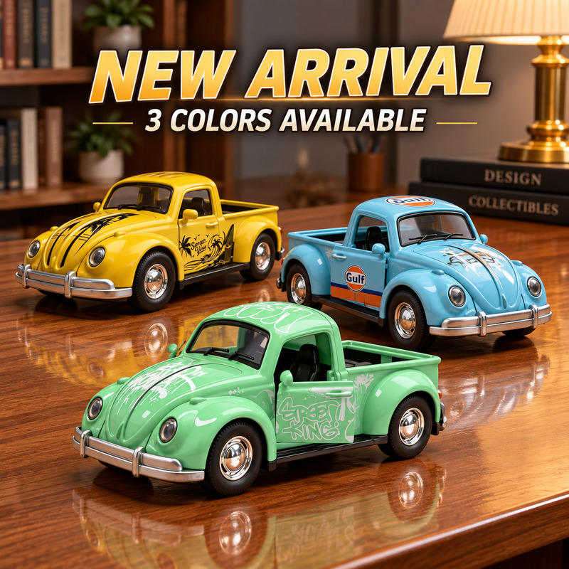 Vintage Collectibles - ใหม่! รถกระบะสไตล์วินเทจ ขนาด 1:36 โมเดลรถเหล็กอัลลอยด์แบบดึงแล้วปล่อย ประตูเปิดได้