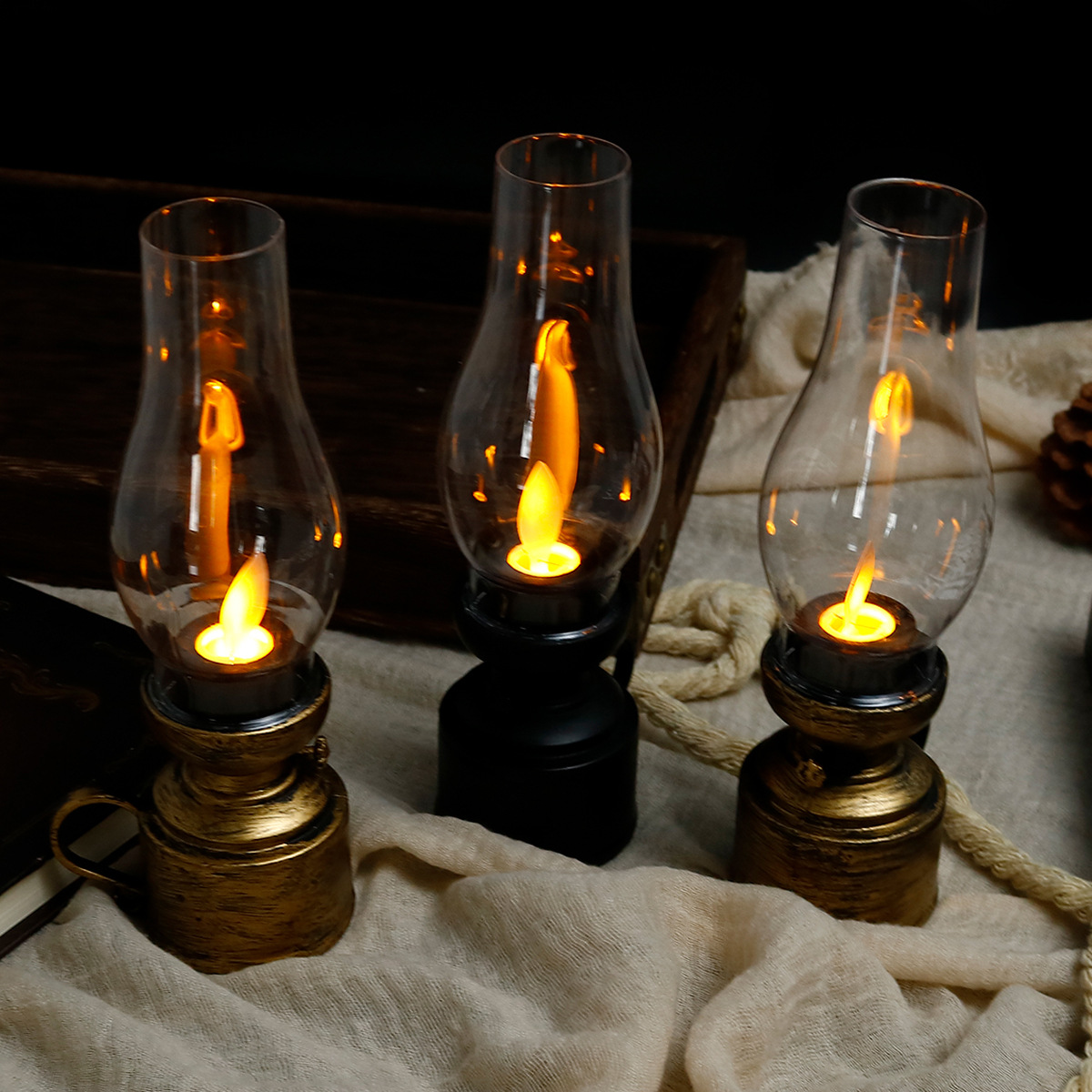 Vintage Collectible Buttons - โคมไฟวินเทจ Retro Design LED แขวนโคมไฟน้ํามันแบตเตอรี่ดําเนินการตกแต่งสําหรับ Home