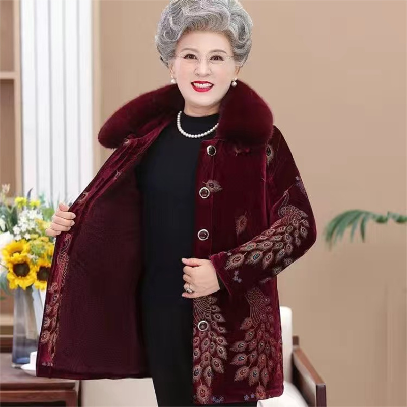 Vintage Collectible Buttons - Vintage พิมพ์เสื้อผ้าผู้หญิง Plush หนาผ้าฝ้ายยายฤดูหนาว Hot Fur