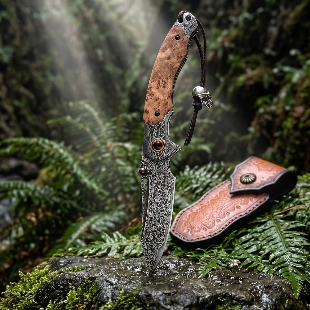 Vintage Collectible Knife - มีดพับลายดามัสกัส ความแข็งสูง สไตล์วินเทจ ของสะสมตกแต่ง สำหรับเป็นของขวัญ ของสะสม