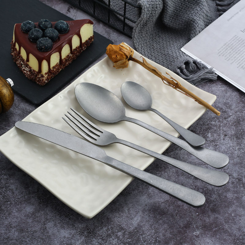 Vintage Collectible Spoons - 304สแตนเลส Retro Set Peralatan Makan เครื่องเงินชุดอาหารเย็นช้อนส้อมมีดเก่าสไตล์ช้อนกาแฟ