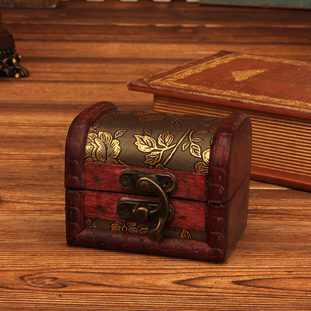Vintage Collectibles - กล่องเครื่องประดับไม้สไตล์จีนโบราณพร้อมกุญแจล็อค กล่องเก็บของสำหรับแหวน เข็มกลัด กำไล ต่างหู ตุ้มหู