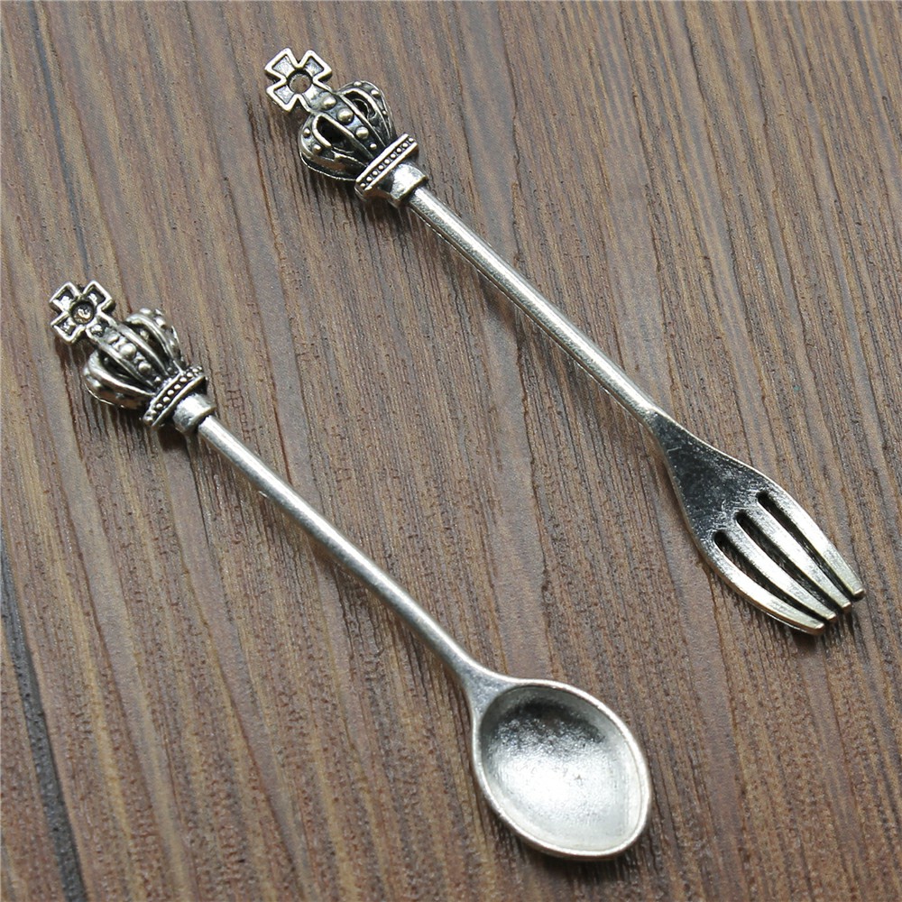 Vintage Collectible Spoons - 10Pcs โบราณเงินสีมงกุฎช้อน Charm จี้เครื่องประดับเครื่องประดับมงกุฎส้อม Charms สำหรับเครื่องประดับทำ
