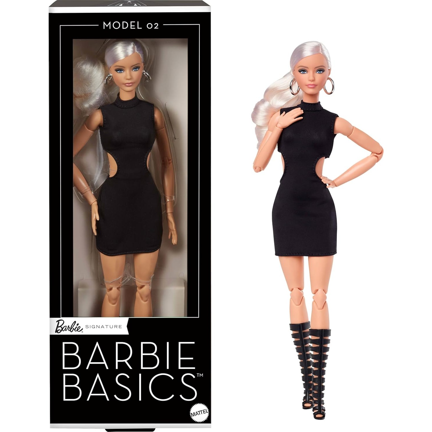 Mattel Collectible & Vintage Dolls - ตุ๊กตาบาร์บี้แมทเทลรุ่นดั้งเดิม 2 ตุ๊กตาสะสมผมบลอนด์พร้อมชุดเดรสสีดำเล็กๆ ตุ๊กตาขยับได้สำหรับเด็กผู้หญิงของขวัญ JBH71