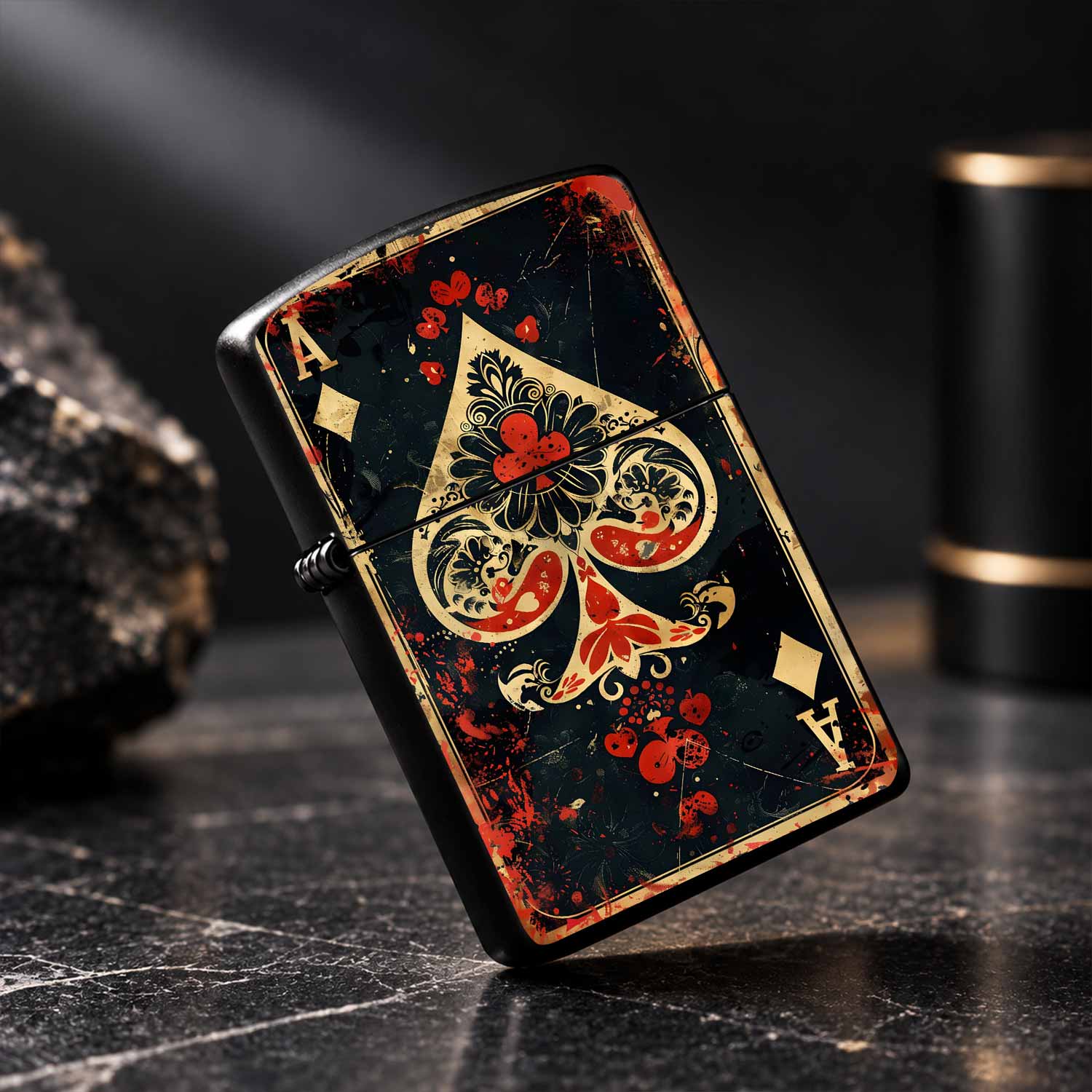 ไฟแช็กลายไพ่เอซของโพดำสไตล์วิน - Vintage Collectible Playing Cards บทวิจารณ์และราคา