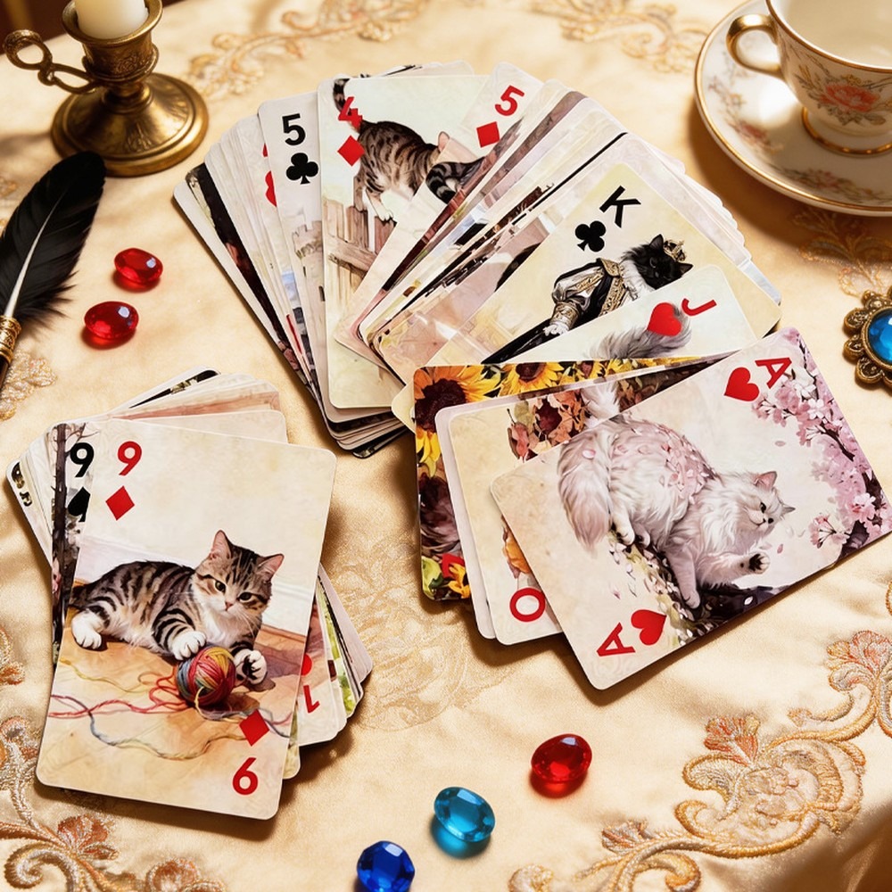 ชุดไพ่เล่นเกมลายแมวน่ารักสไตล์ - Vintage Collectible Playing Cards บทวิจารณ์และราคา