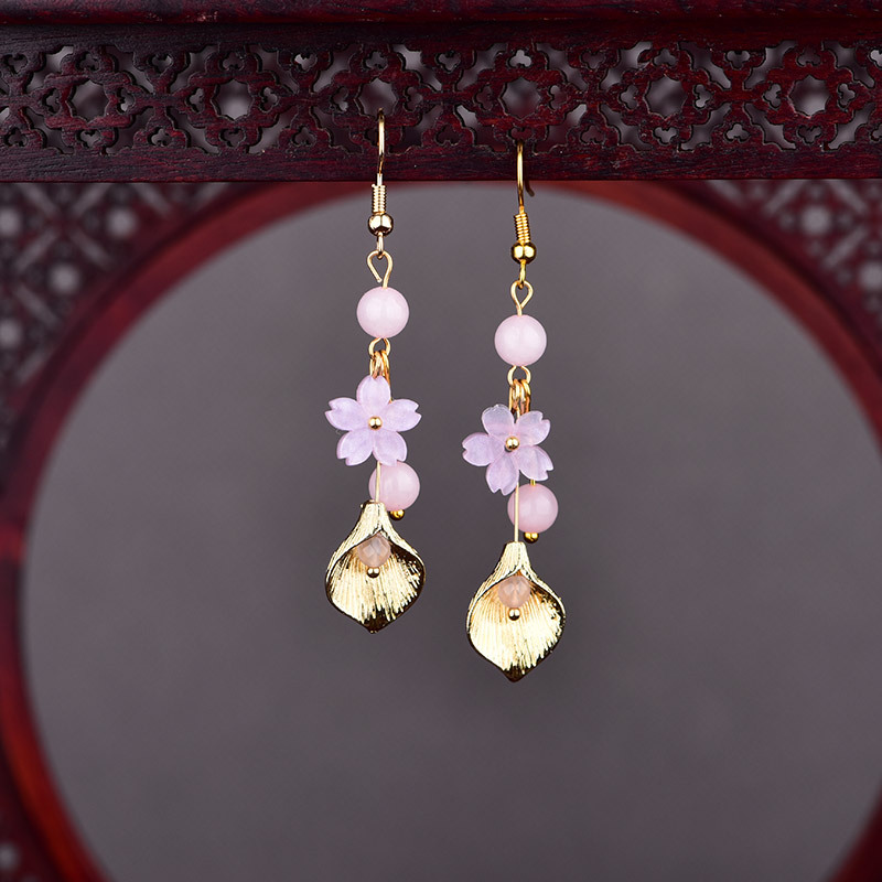 ต่างหูหยกธรรมชาติสีชมพู ลายดอก - Vintage Collector บทวิจารณ์และราคา
