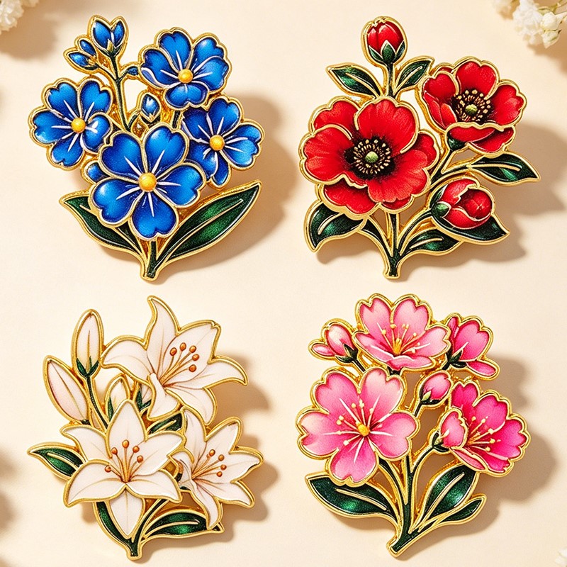 เข็มกลัดเคลือบสีสันสดใสลายดอกไ - Vintage Item บทวิจารณ์และราคา