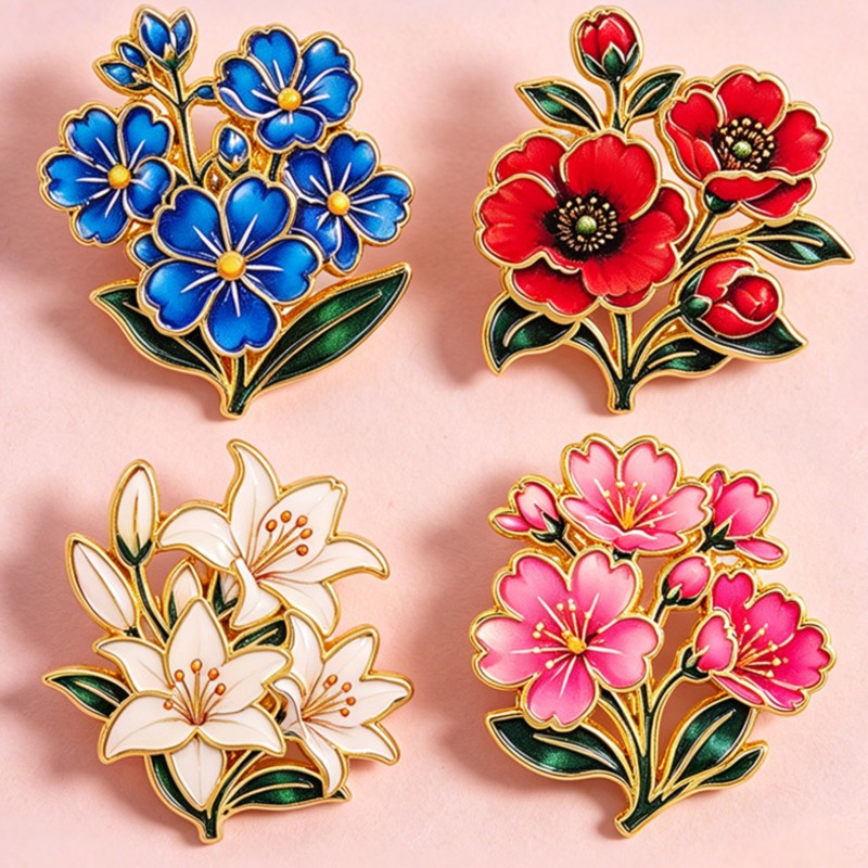 เข็มกลัดเคลือบสีสันสดใสลายดอกไ - Vintage Item บทวิจารณ์และราคา