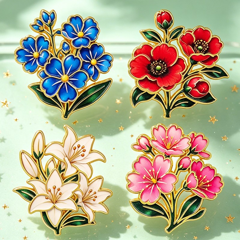 เข็มกลัดเคลือบสีสันสดใสลายดอกไ - Vintage Item บทวิจารณ์และราคา